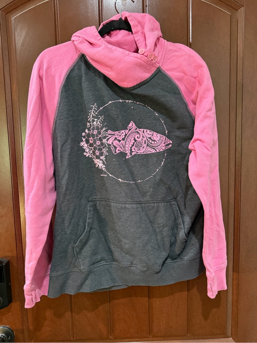 Oura Pink and Gray Fish Graphic Hoodie
